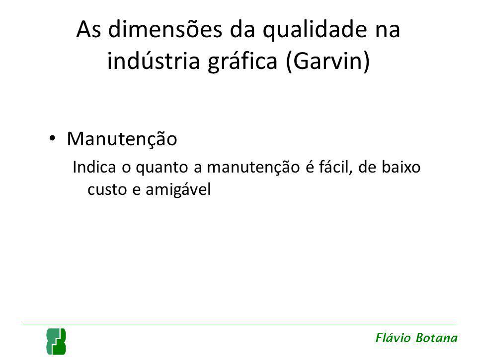 As dimensões da qualidade na indústria gráfica (Garvin) Manutenção Indica o quanto a manutenção é fácil, de baixo custo e amigável Flávio Botana