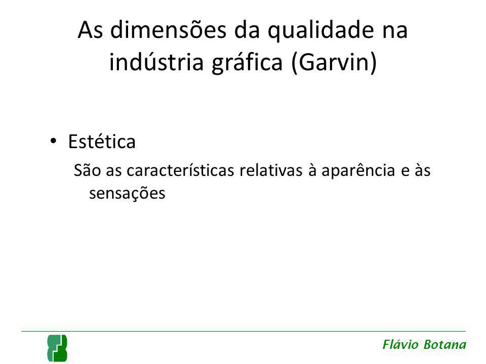 As dimensões da qualidade na indústria gráfica (Garvin) Estética São as características relativas à aparência e às sensações Flávio Botana