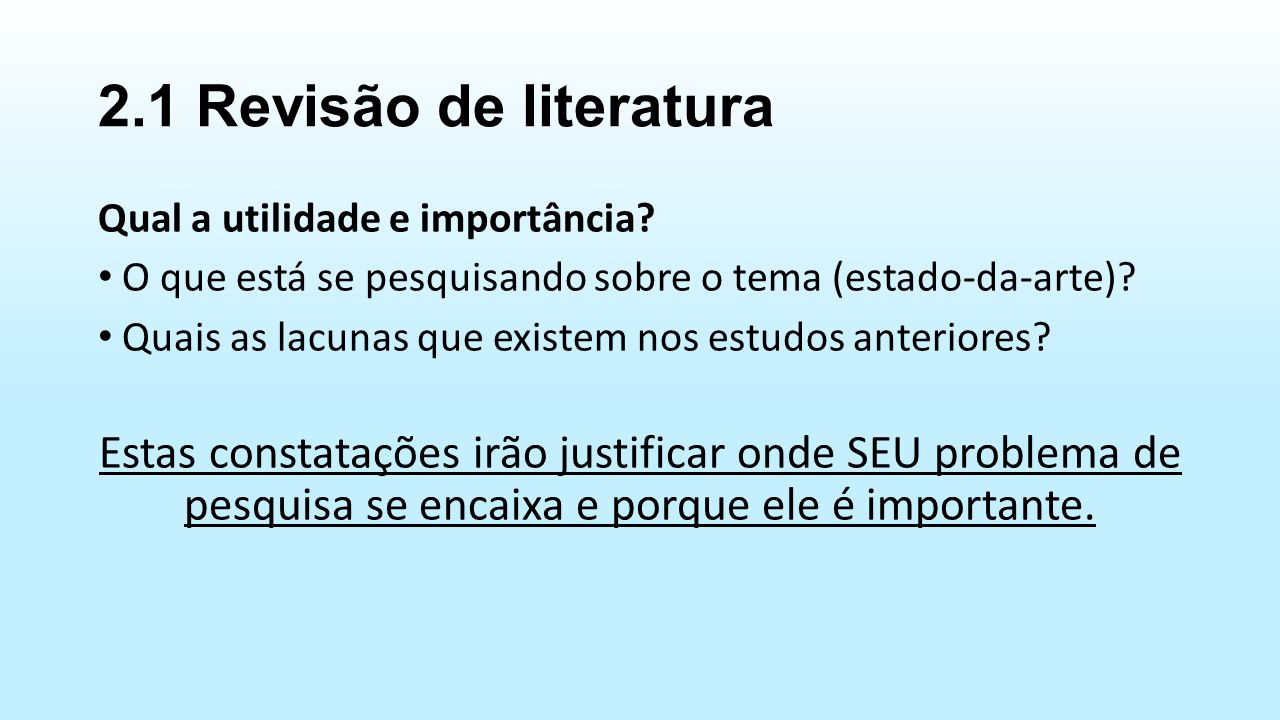 2.1 Revisão de literatura Qual a utilidade e importância.