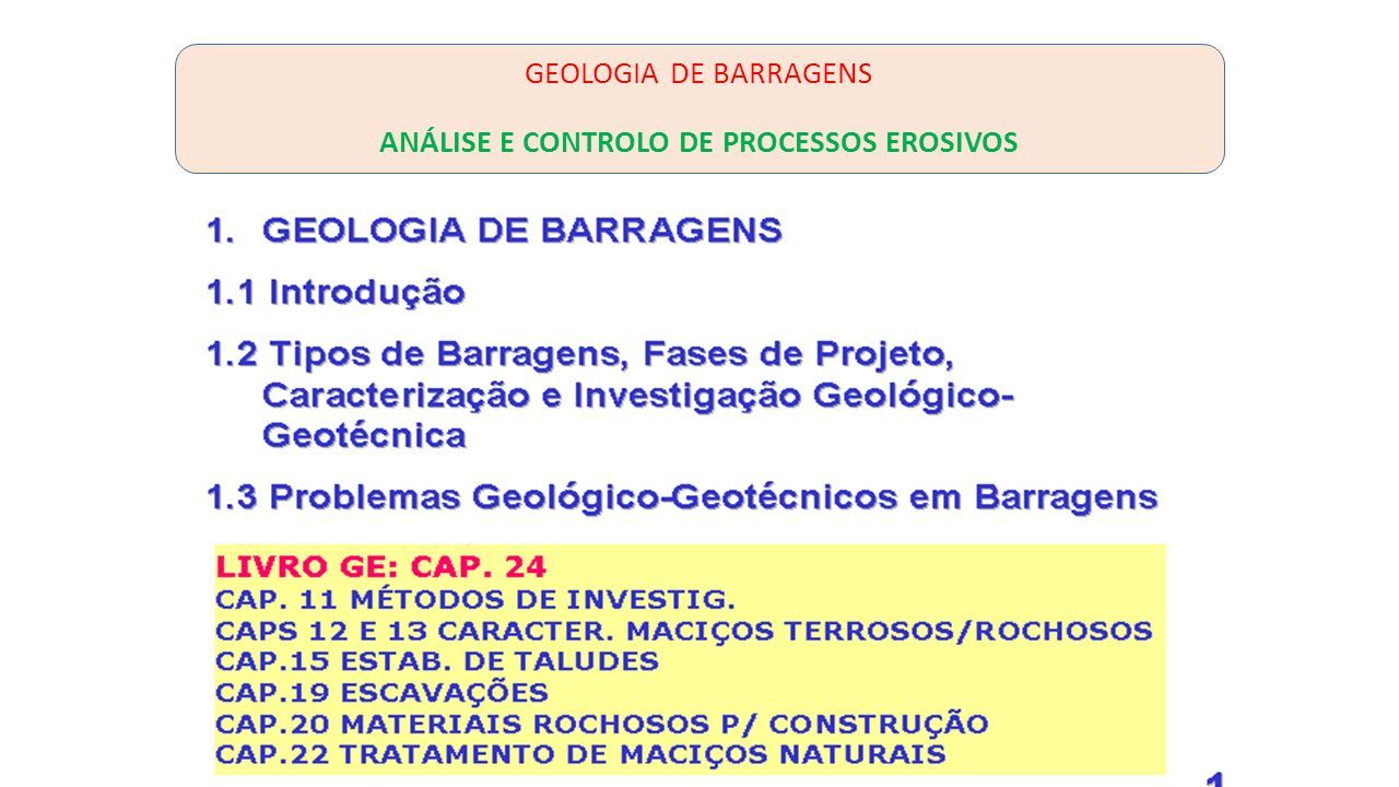 GEOLOGIA DE BARRAGENS ANÁLISE E CONTROLO DE PROCESSOS EROSIVOS ppt