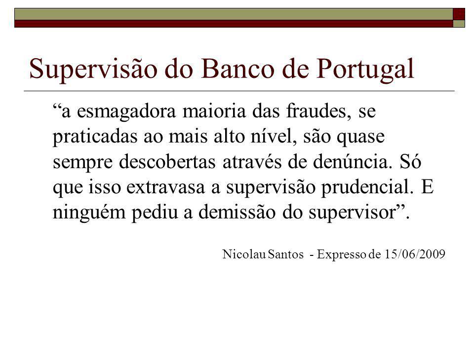 Supervisão do Banco de Portugal a esmagadora maioria das fraudes, se praticadas ao mais alto nível, são quase sempre descobertas através de denúncia.