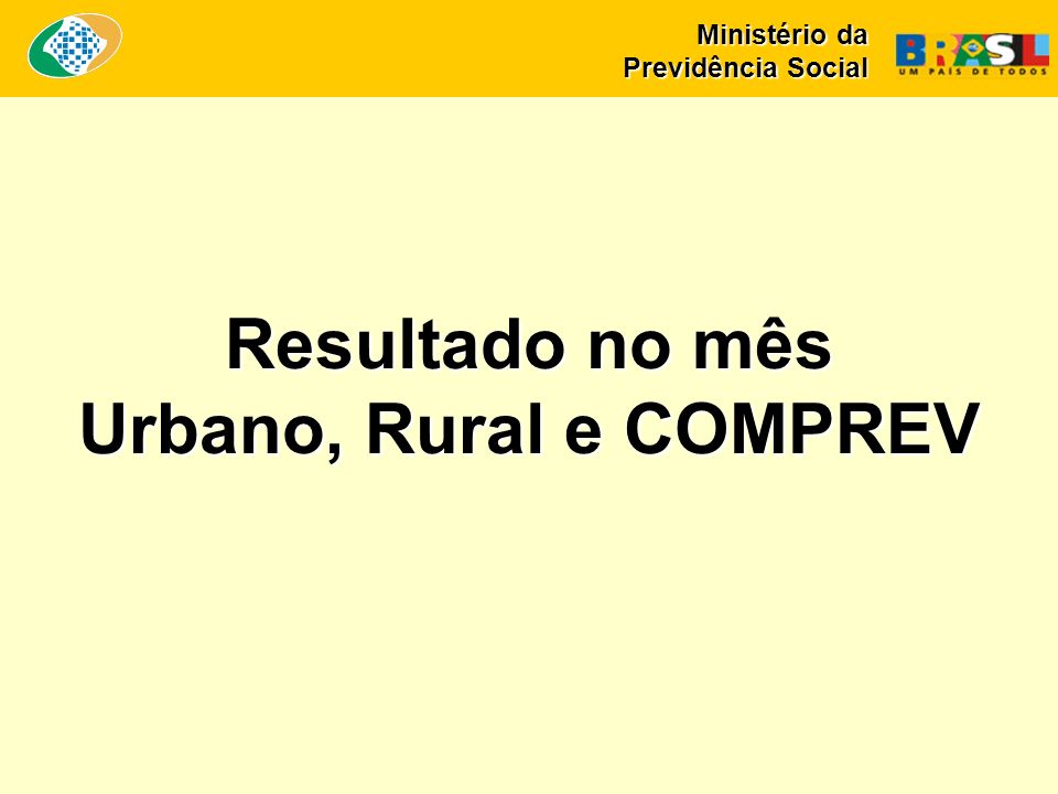 Resultado no mês Urbano, Rural e COMPREV Ministério da Previdência Social
