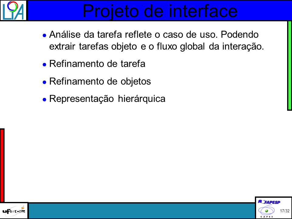 Projeto de interface Análise da tarefa reflete o caso de uso.