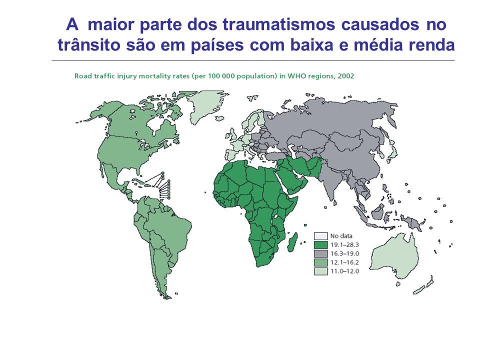 A maior parte dos traumatismos causados no trânsito são em países com baixa e média renda