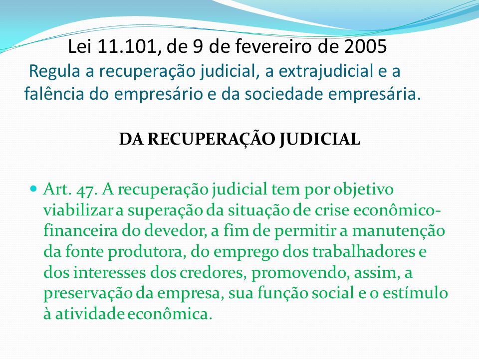 Universidade Federal do Amazonas Faculdade de Direito Departamento de Direito Privado Lei , de 9 de fevereiro de 2005