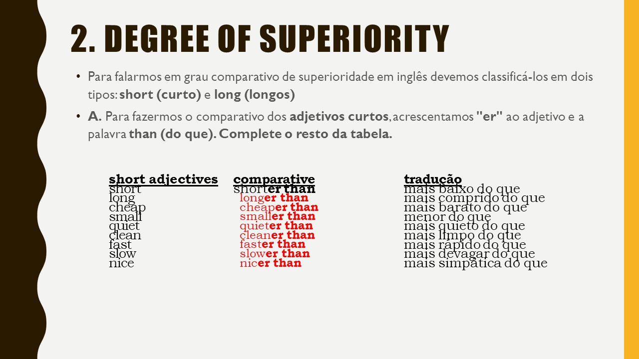 Comparative or Comparison. Grau comparativo em inglês