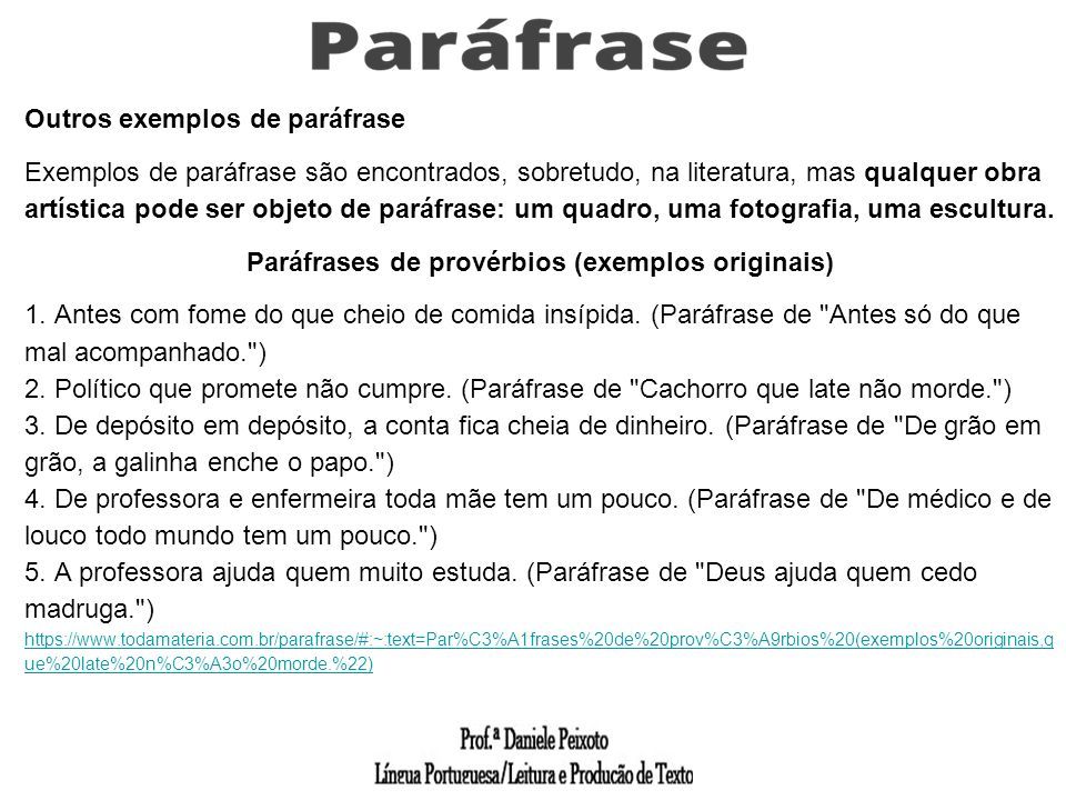 Finalidade Da Aula Compreender As Diferenças Entre Paráfrase E Paródia Para O Posterior