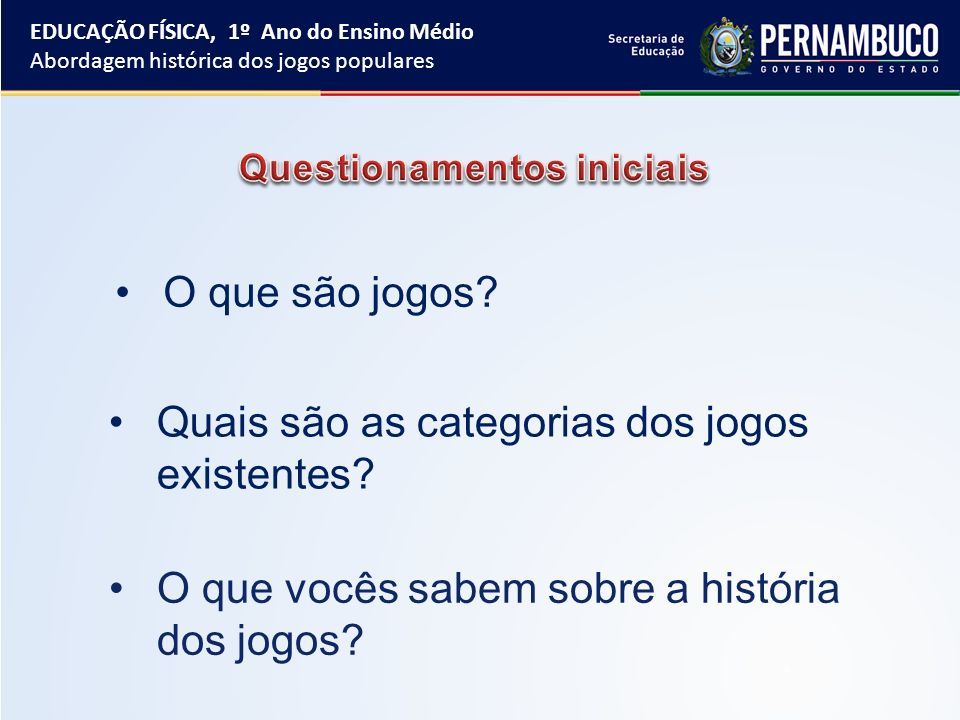 Linguagens, Códigos e suas Tecnologias – Educação Física Ensino  Fundamental, 8º Ano U Abordagem histórica dos jogos populares, de salão e  esportivos Participação: - ppt carregar