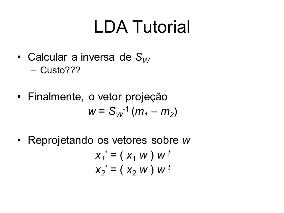 LDA Tutorial Calcular a inversa de S W –Custo .