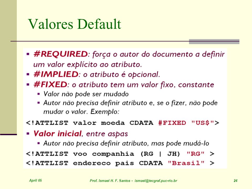 April 05 Prof. Ismael H. F. Santos - 24 Valores Default