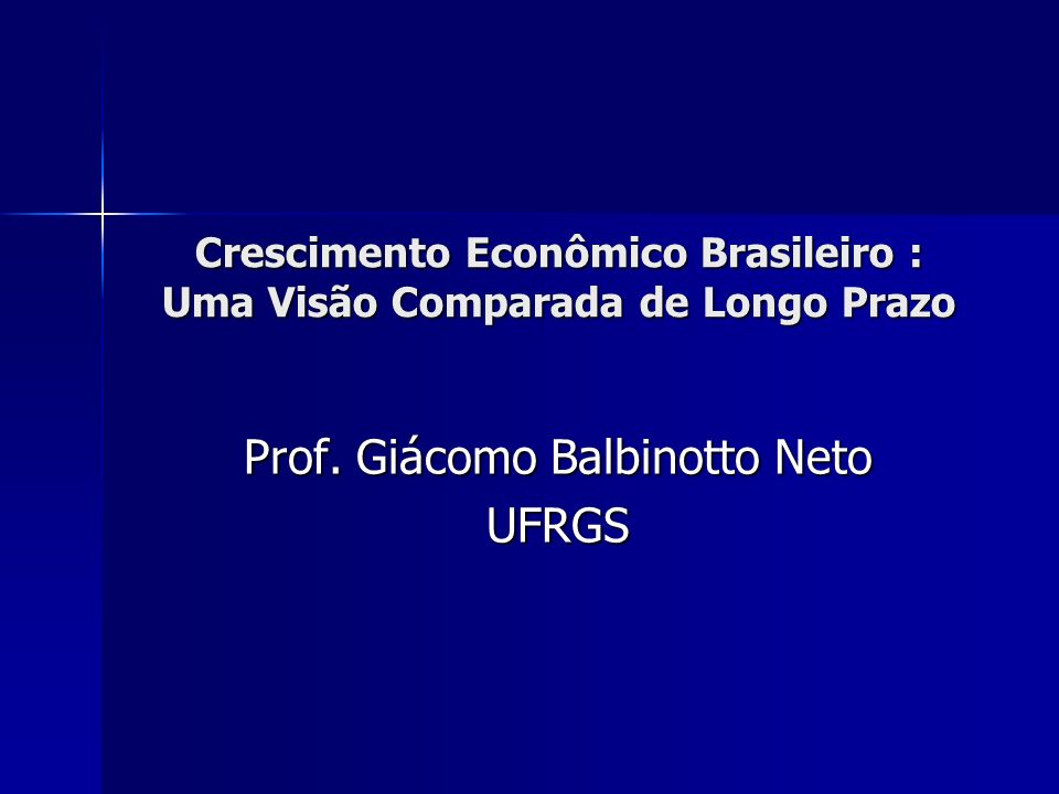 Crescimento Econômico Brasileiro : Uma Visão Comparada de Longo Prazo Prof.