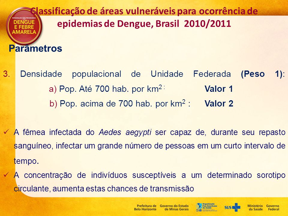 Classificação de áreas vulneráveis para ocorrência de epidemias de Dengue, Brasil 2010/