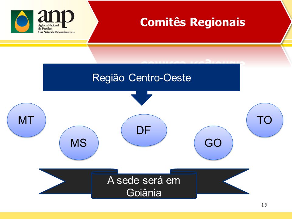 15 Região Centro-Oeste MS DF A sede será em Goiânia TO MT GO