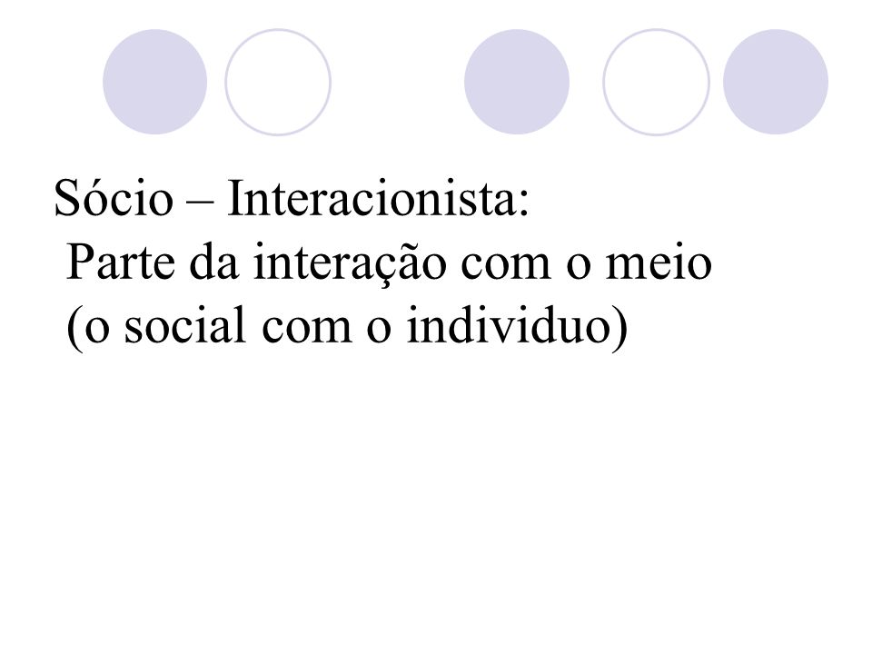 Sócio – Interacionista: Parte da interação com o meio (o social com o individuo)