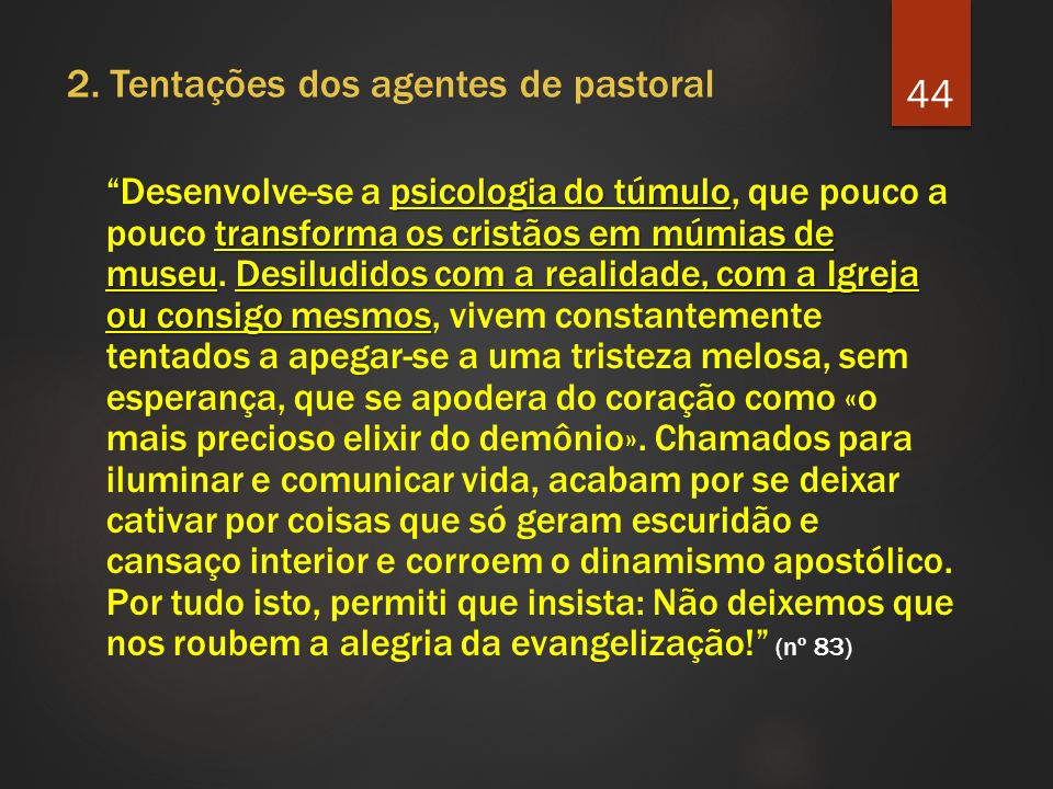 PPT - Reflexão sobre a exortação apostólica Evangelii Gaudium PowerPoint  Presentation - ID:5454646