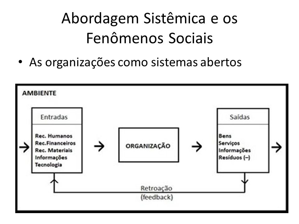 Abordagem Sistêmica e os Fenômenos Sociais As organizações como sistemas abertos