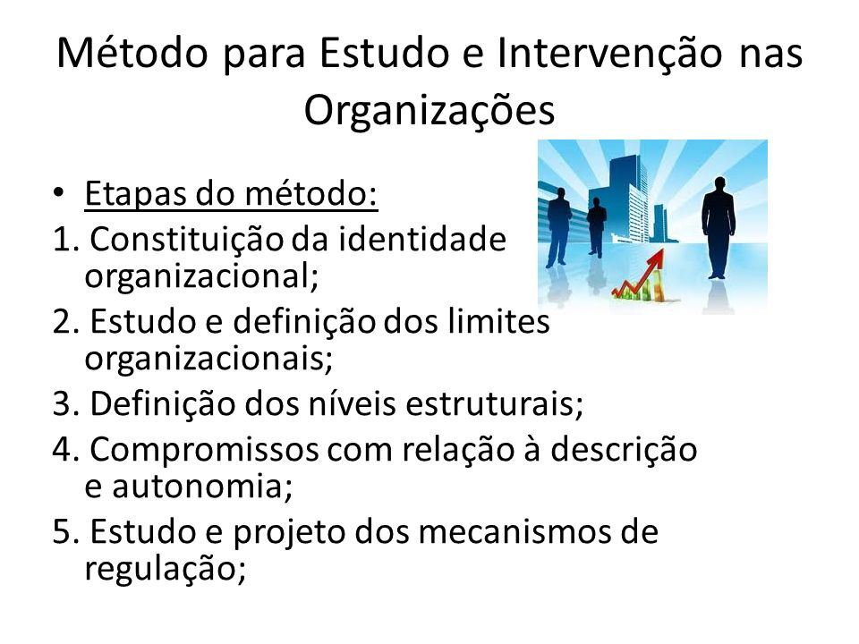 Método para Estudo e Intervenção nas Organizações Etapas do método: 1.