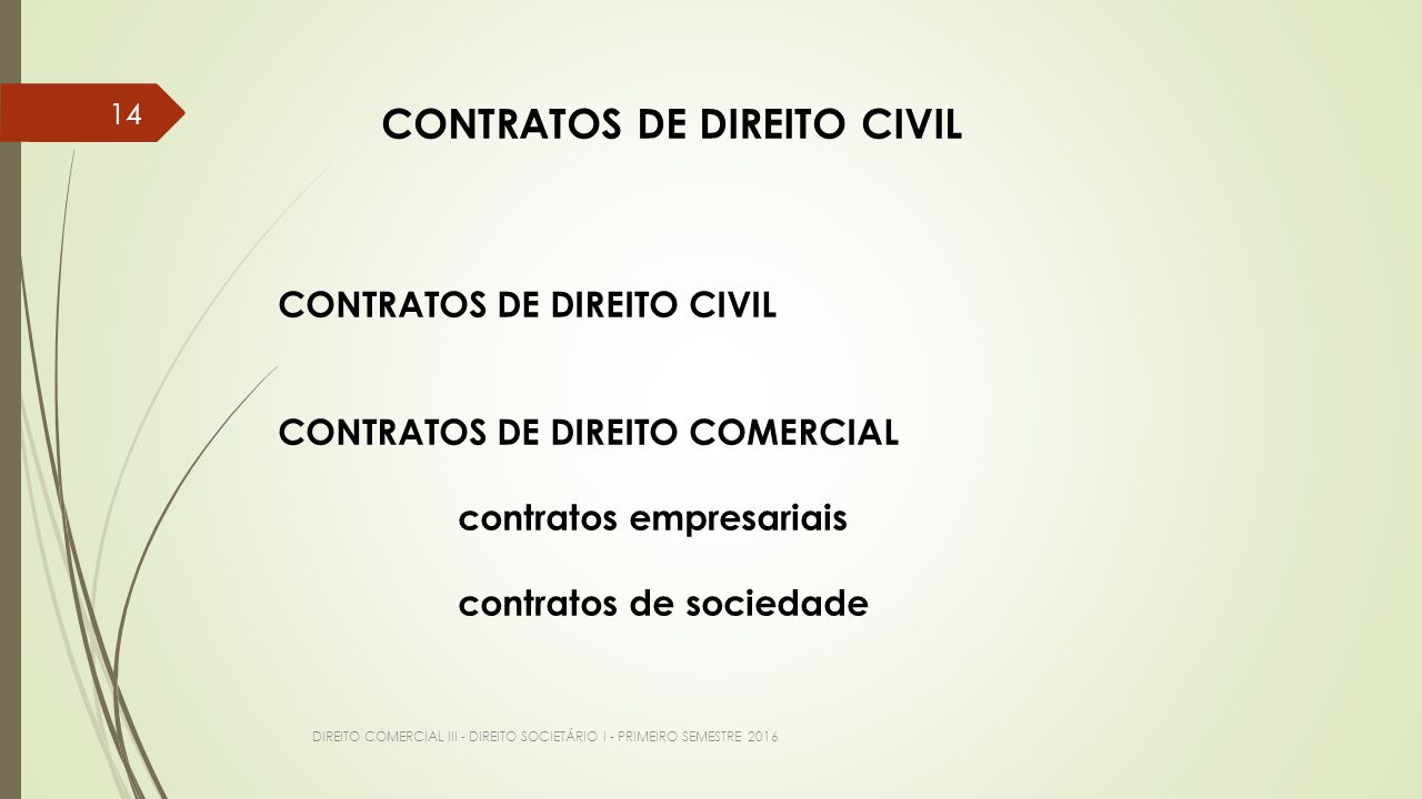 DIREITO COMERCIAL III - DIREITO SOCIETÁRIO I - PRIMEIRO SEMESTRE CONTRATOS DE DIREITO CIVIL CONTRATOS DE DIREITO CIVIL CONTRATOS DE DIREITO COMERCIAL contratos empresariais contratos de sociedade
