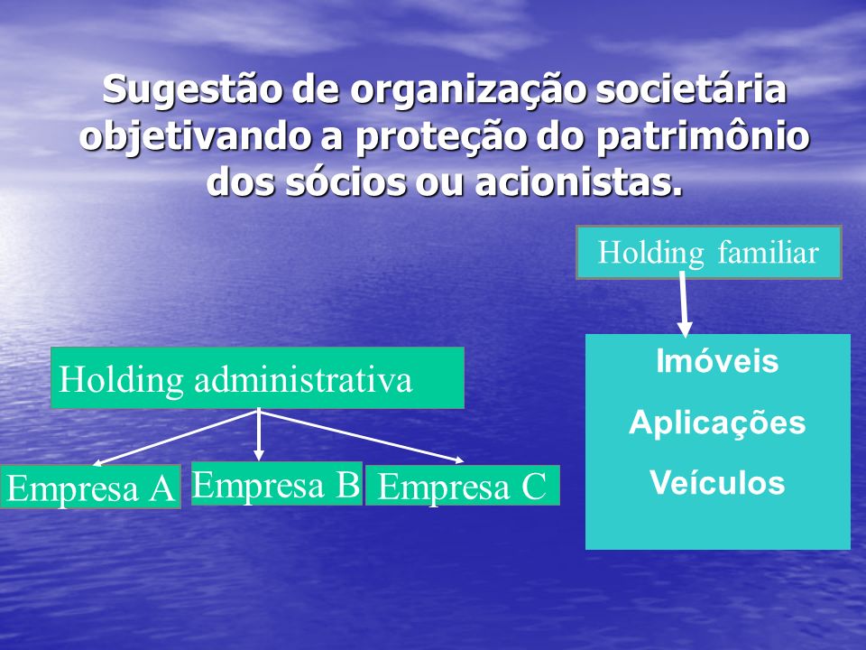 Sugestão de organização societária objetivando a proteção do patrimônio dos sócios ou acionistas.