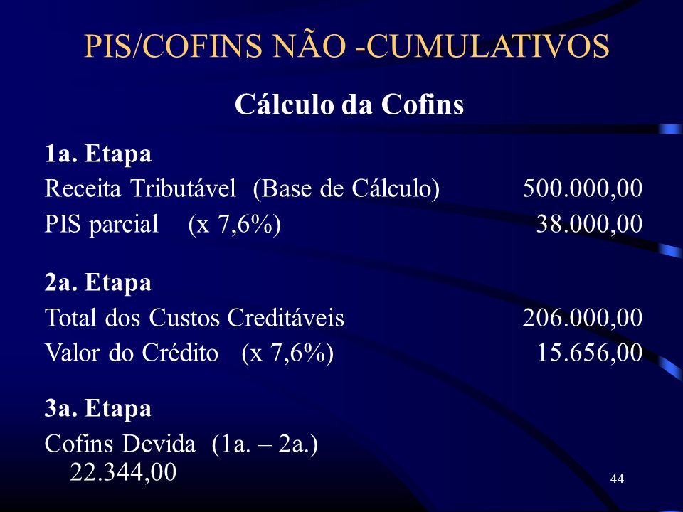 44 Cálculo da Cofins 1a.