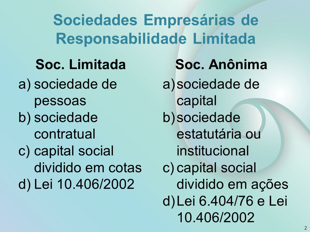 Sociedades Empresárias de Responsabilidade Limitada Soc.