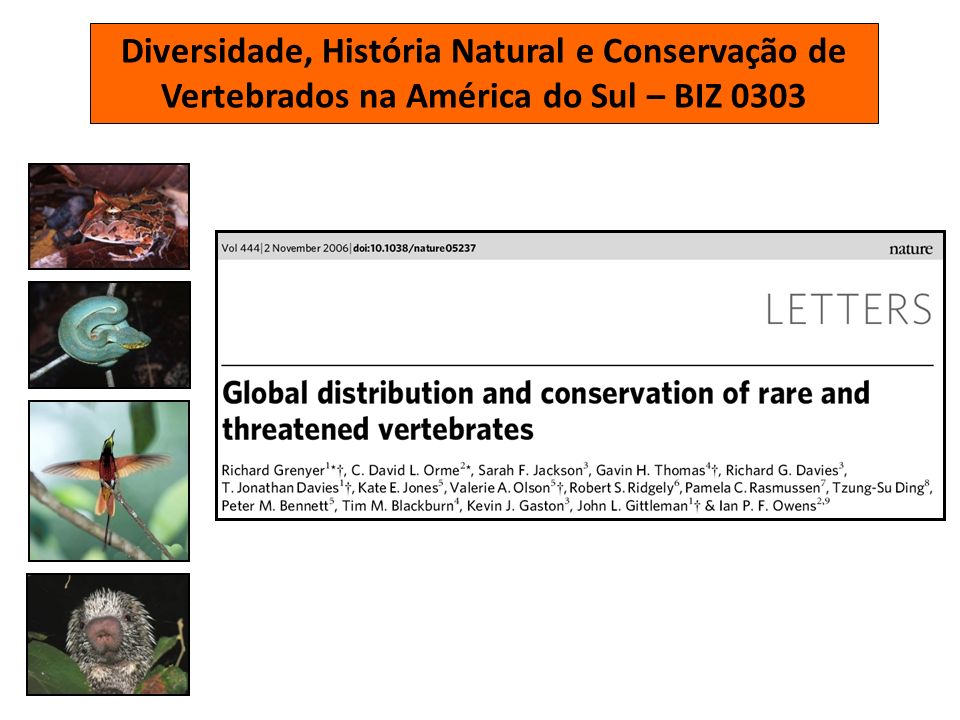 Diversidade, História Natural e Conservação de Vertebrados na América do Sul – BIZ 0303