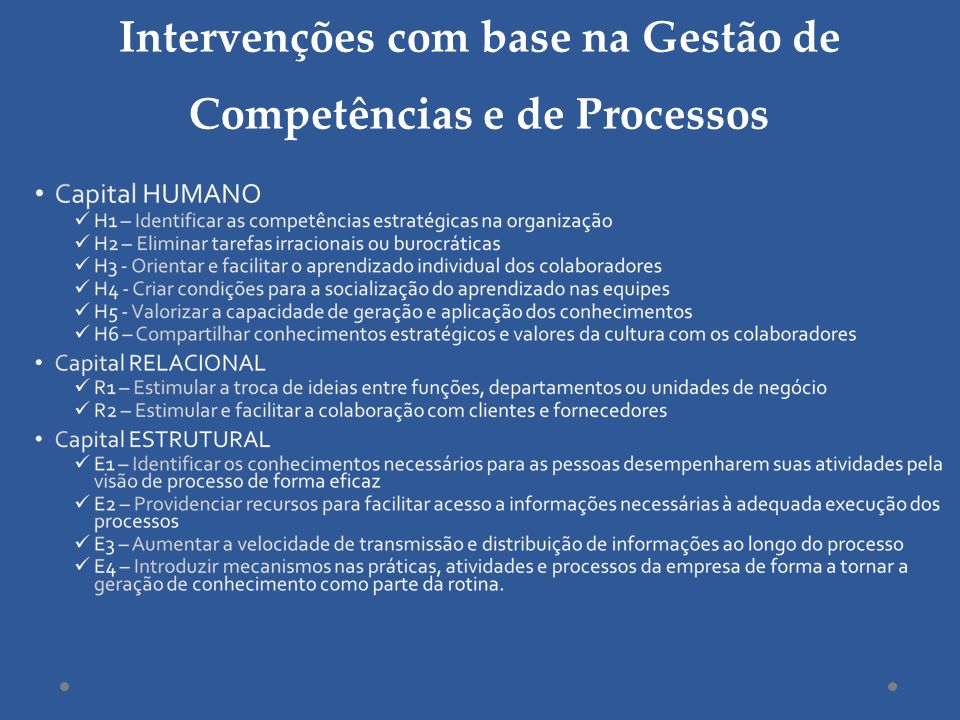 Intervenções com base na Gestão de Competências e de Processos