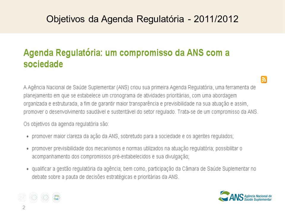 Objetivos da Agenda Regulatória /2012 2