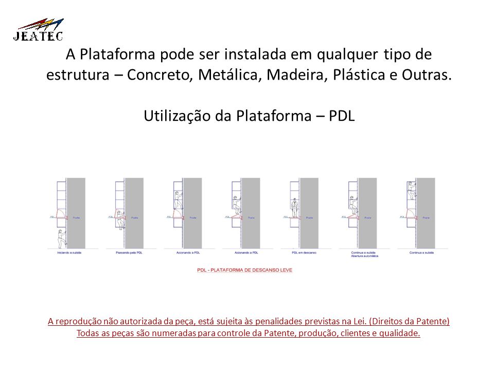 A Plataforma pode ser instalada em qualquer tipo de estrutura – Concreto, Metálica, Madeira, Plástica e Outras.