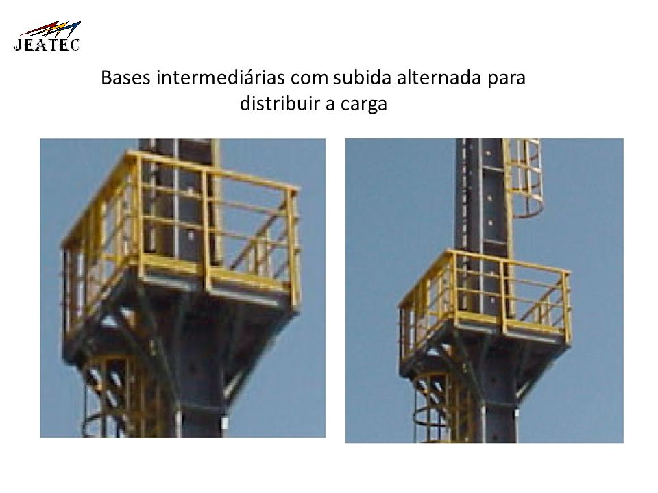 Bases intermediárias com subida alternada para distribuir a carga