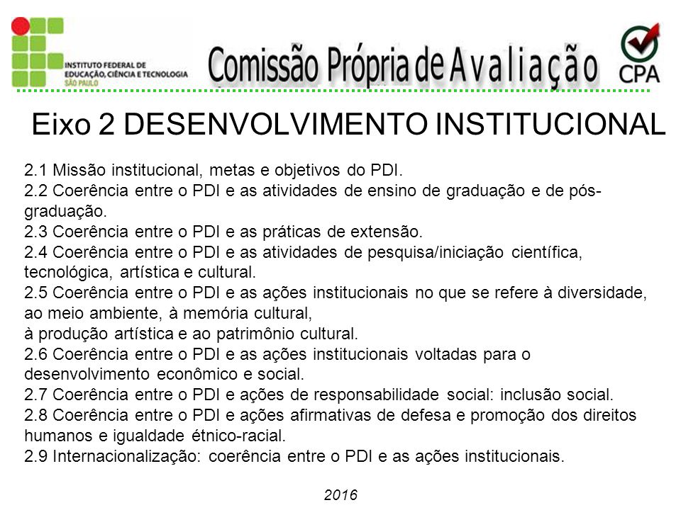 Missão institucional, metas e objetivos do PDI.