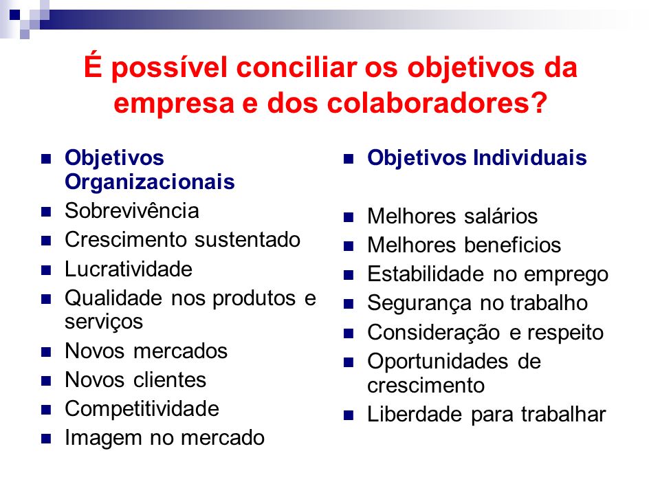 É possível conciliar os objetivos da empresa e dos colaboradores.