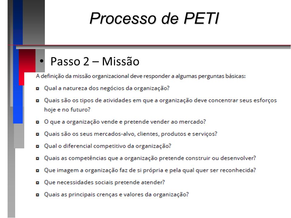 Processo de PETI Passo 2 – Missão