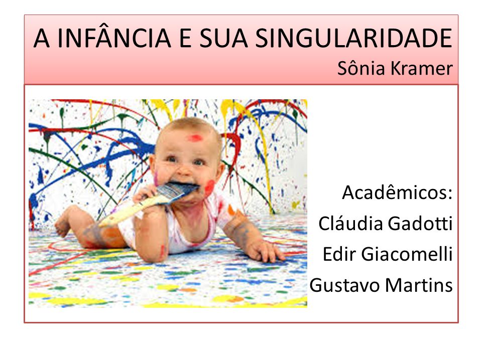 A INFÂNCIA E SUA SINGULARIDADE Sônia Kramer Acadêmicos: Cláudia Gadotti Edir Giacomelli Gustavo Martins