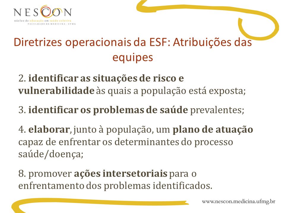 Diretrizes operacionais da ESF: Atribuições das equipes 2.