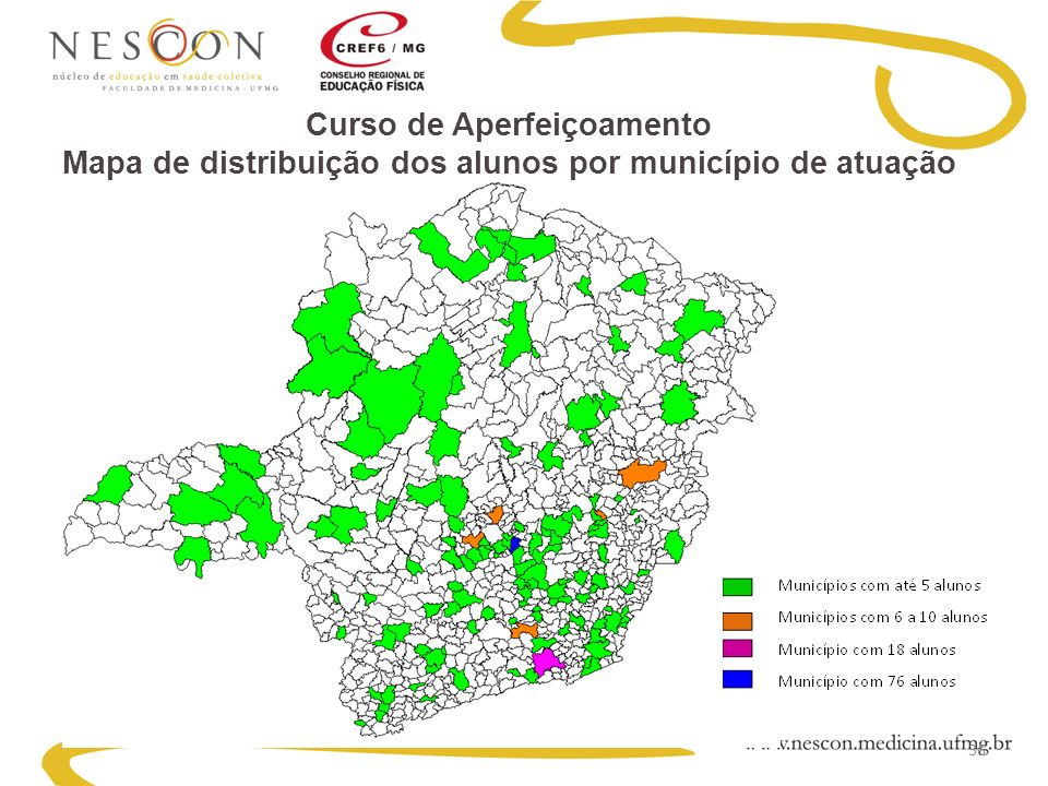 36 Curso de Aperfeiçoamento Mapa de distribuição dos alunos por município de atuação