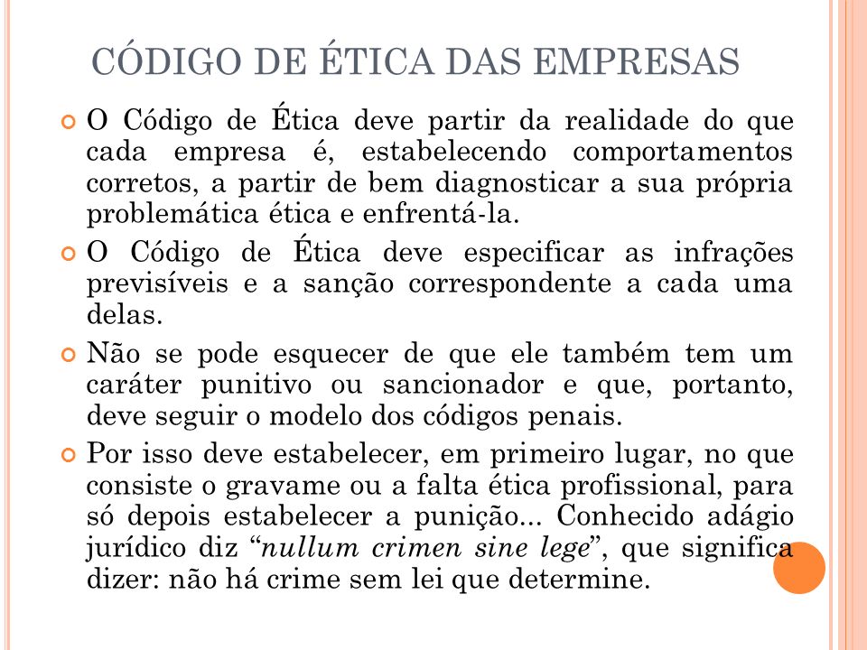 L EGISLAÇÃO E ÉTICA PROFISSIONAL AULA 4 BASE FILÓSOFICA DOS CÓDIGOS DE ÉTICA  PROFISSIONAL; PECULIARIDADES EM UM CÓDIGO DE ÉTICA PROFISSIONAL; CÓDIGOS  DE. - ppt carregar