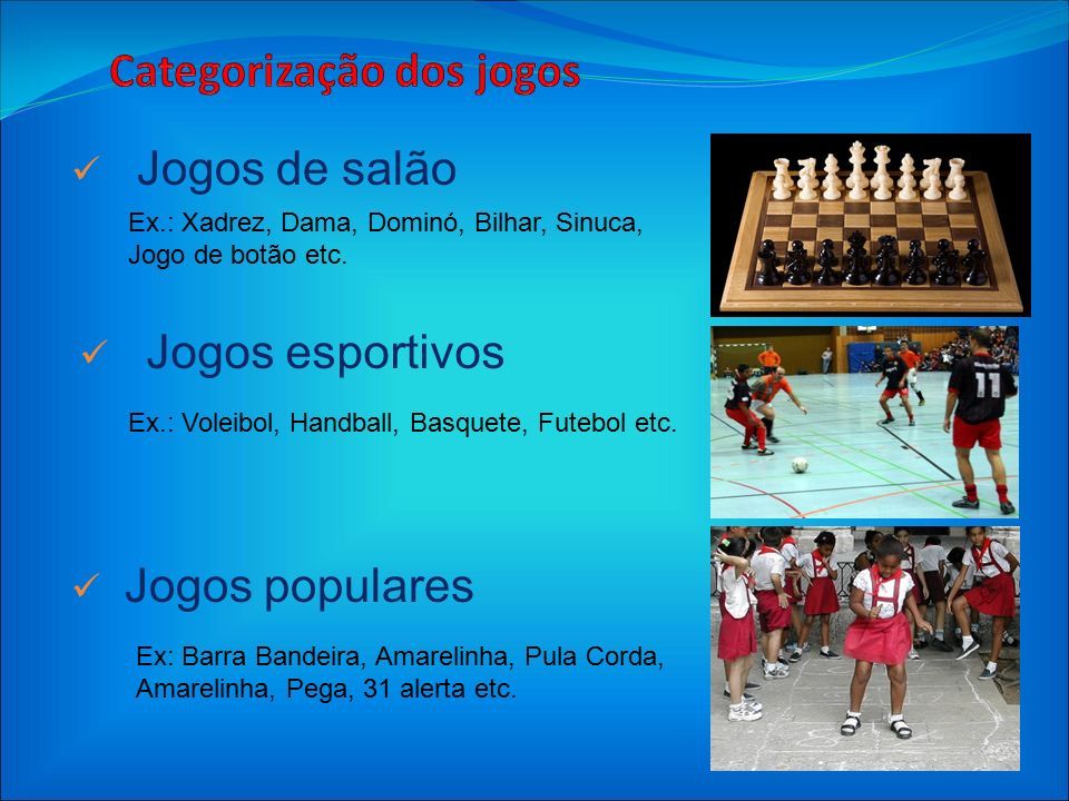 JOGOS POPULARES , JOGOS DE SALÃO E JOGOS ESPORTIVOS - Educação Física