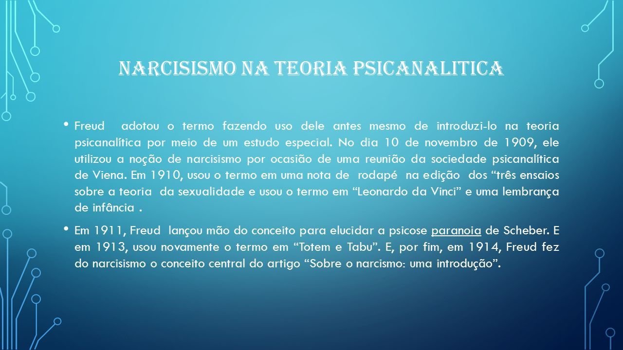 NARCISISMONARCISISMO. Na tradição grega, o termo narcisismo designa o amor  de um indivíduo por si mesmo. Narciso é um rapaz de beleza que se  apaixonou. - ppt carregar