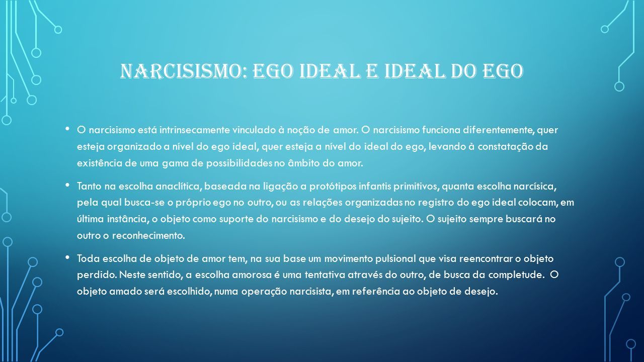 NARCISISMONARCISISMO. Na tradição grega, o termo narcisismo designa o amor  de um indivíduo por si mesmo. Narciso é um rapaz de beleza que se  apaixonou. - ppt carregar