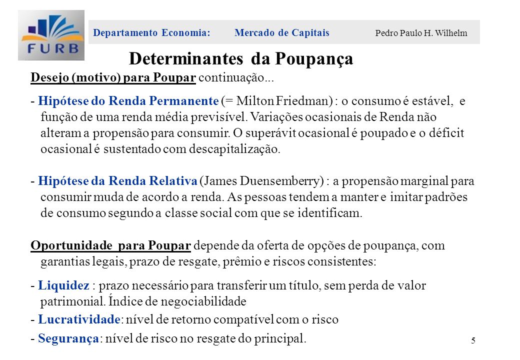 Departamento Economia: Mercado de Capitais Pedro Paulo H.
