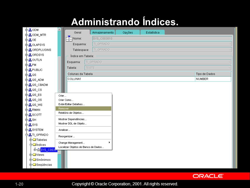 1-20 Copyright © Oracle Corporation, All rights reserved. Administrando Índices.