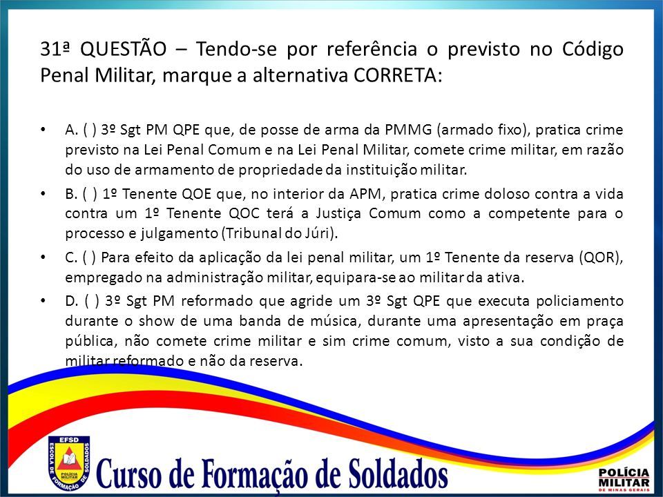 Concurso PM MG, Penal Militar