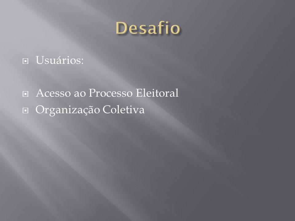  Usuários:  Acesso ao Processo Eleitoral  Organização Coletiva